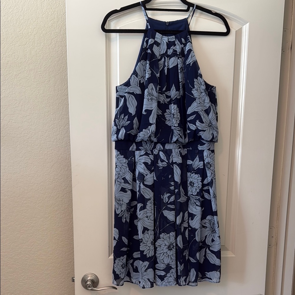 Eliza J Blue Pleated Halter Midi Dress